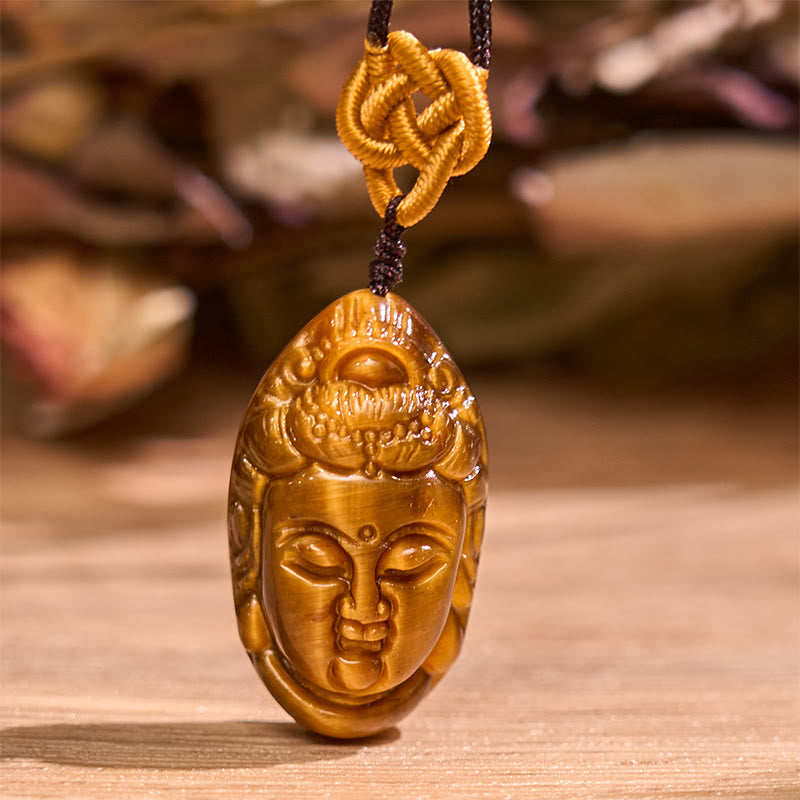 Buddha Stones Tijgeroog Kwan Yin Avalokitesvara Hoofd Kracht Ketting - image 5