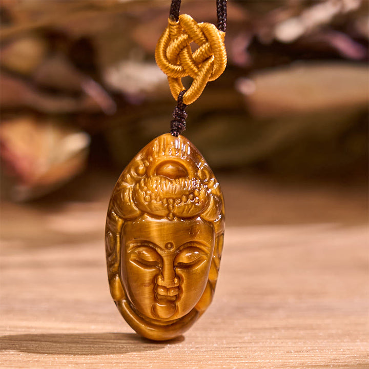 Buddha Stones Tijgeroog Kwan Yin Avalokitesvara Hoofd Kracht Ketting - image 5