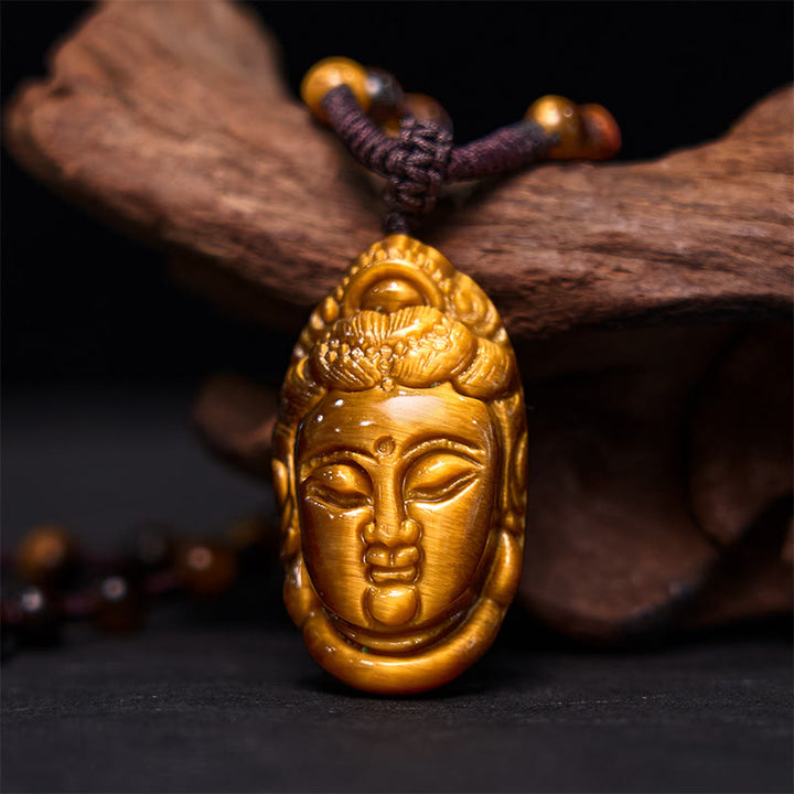 Buddha Stones Tijgeroog Kwan Yin Avalokitesvara Hoofd Kracht Ketting - image 11