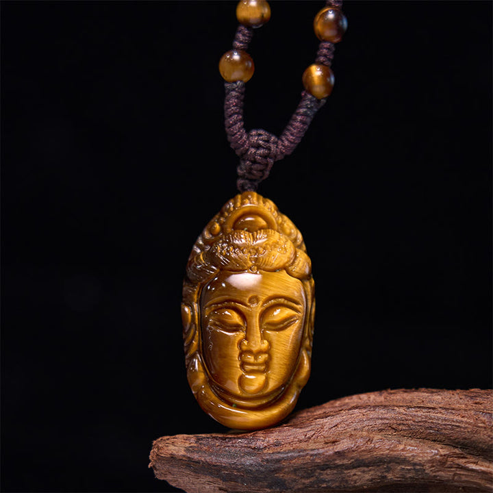 Buddha Stones Tijgeroog Kwan Yin Avalokitesvara Hoofd Kracht Ketting - Tijgeroog Avalokitesvara Verstelbare Kralenketting - image 10