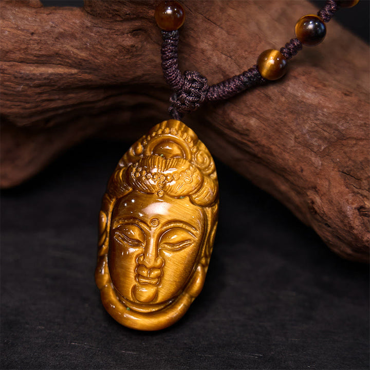 Buddha Stones Tijgeroog Kwan Yin Avalokitesvara Hoofd Kracht Ketting - image 12