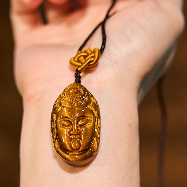 Buddha Stones Tijgeroog Kwan Yin Avalokitesvara Hoofd Kracht Ketting - image 4