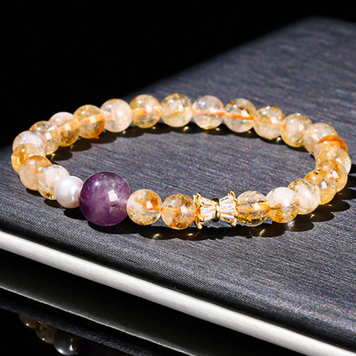 Buddha Stones Armband van natuurlijke citrien en amethist, symbool van voorspoed. - image 12