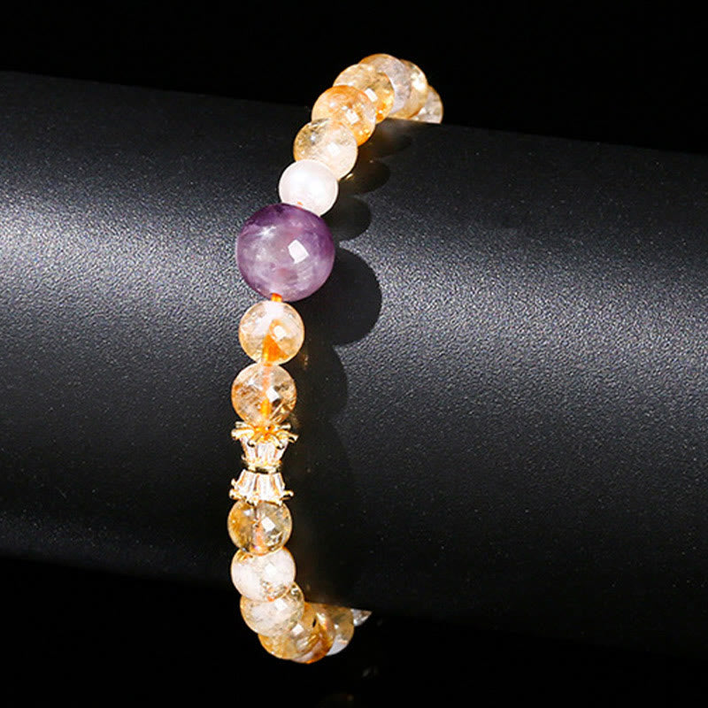 Buddha Stones Armband van natuurlijke citrien en amethist, symbool van voorspoed. - image 3