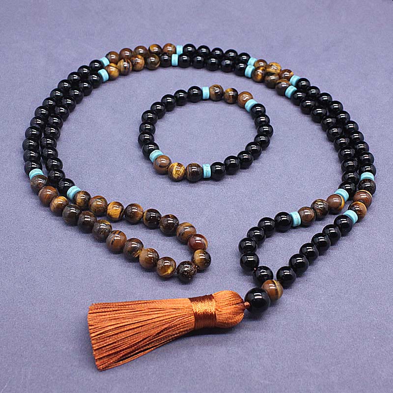 Buddha Stones Tibetaanse zwarte onyx vredesmala - set - Armband + Mala - image 0