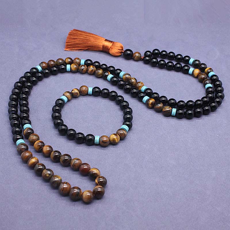 Buddha Stones Tibetaanse zwarte onyx vredesmala - set - image 1