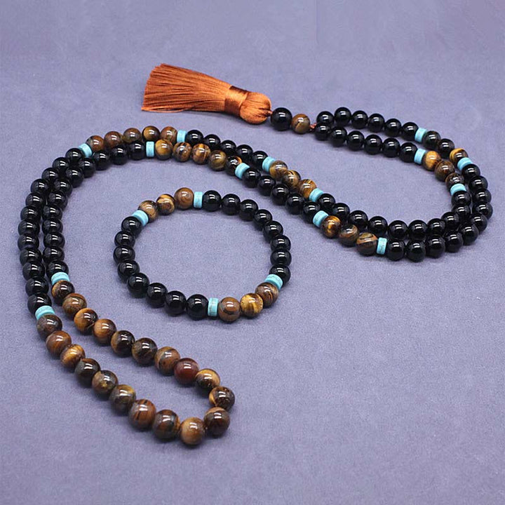 Buddha Stones Tibetaanse zwarte onyx vredesmala - set - image 1