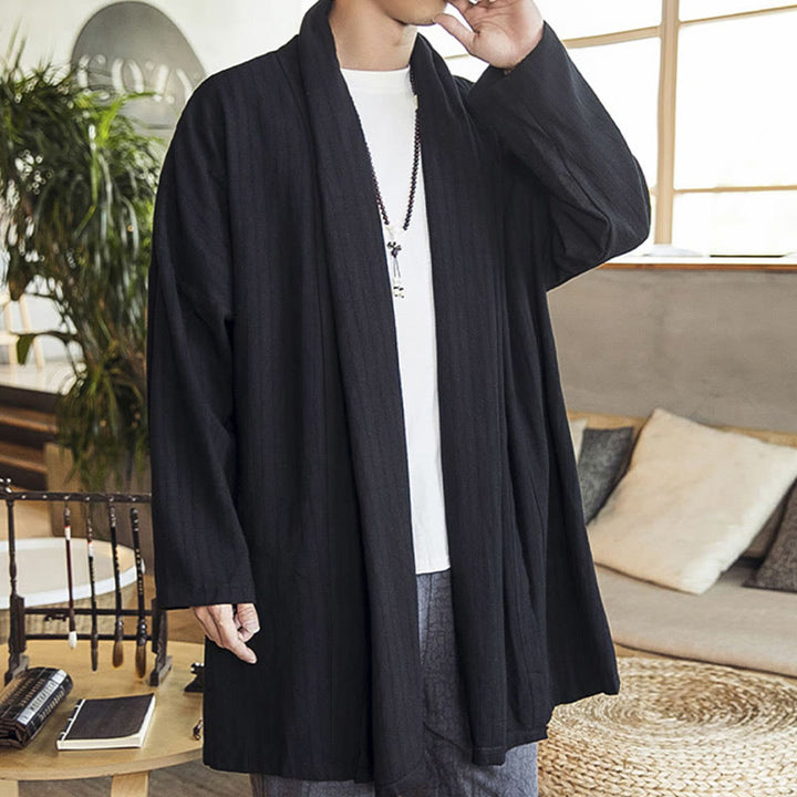 Buddha Stones Herfst: eenvoudige, casual, losse, effen herenjas van linnenmix, middellang model. - image 10