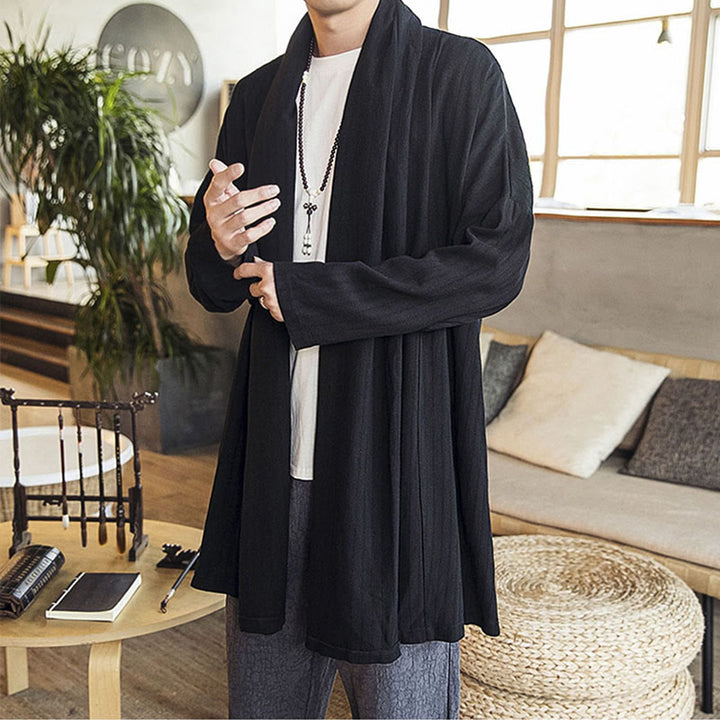 Buddha Stones Herfst: eenvoudige, casual, losse, effen herenjas van linnenmix, middellang model. - image 11