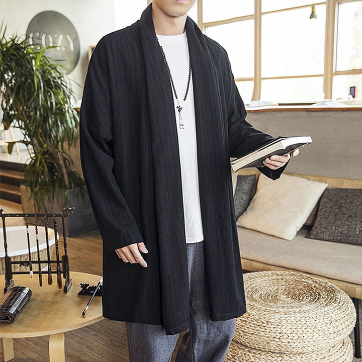 Buddha Stones Herfst: eenvoudige, casual, losse, effen herenjas van linnenmix, middellang model. - image 13