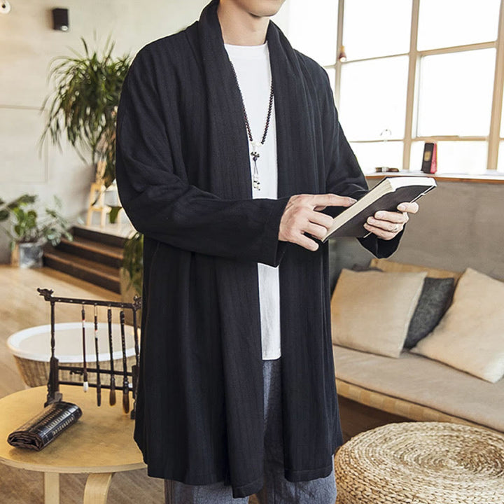 Buddha Stones Herfst: eenvoudige, casual, losse, effen herenjas van linnenmix, middellang model. - image 12