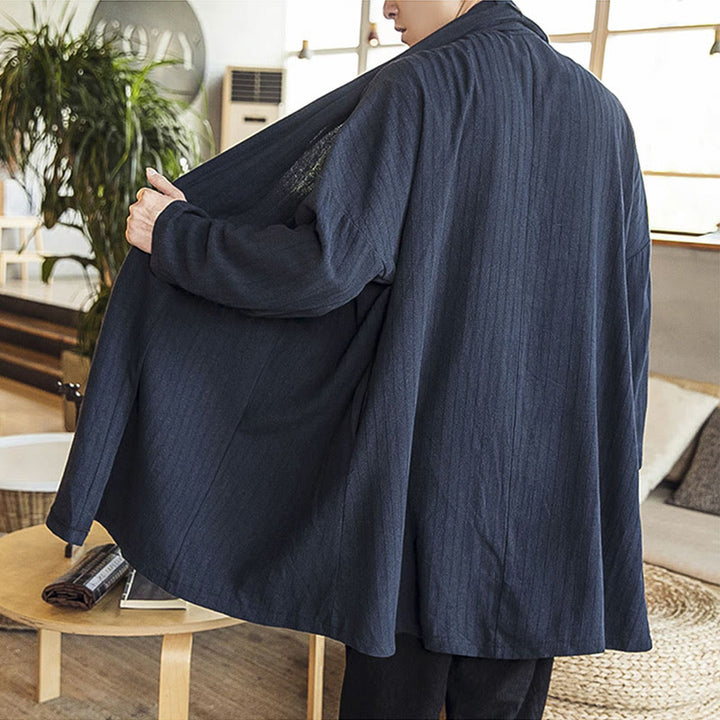 Buddha Stones Herfst: eenvoudige, casual, losse, effen herenjas van linnenmix, middellang model. - image 22