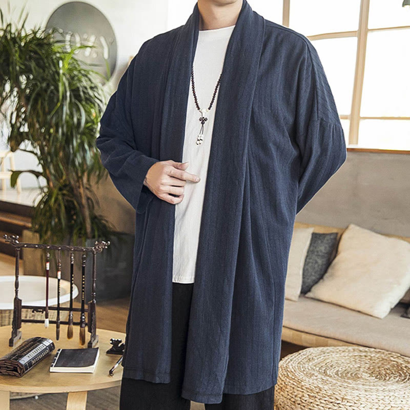 Buddha Stones Herfst: eenvoudige, casual, losse, effen herenjas van linnenmix, middellang model. - image 19