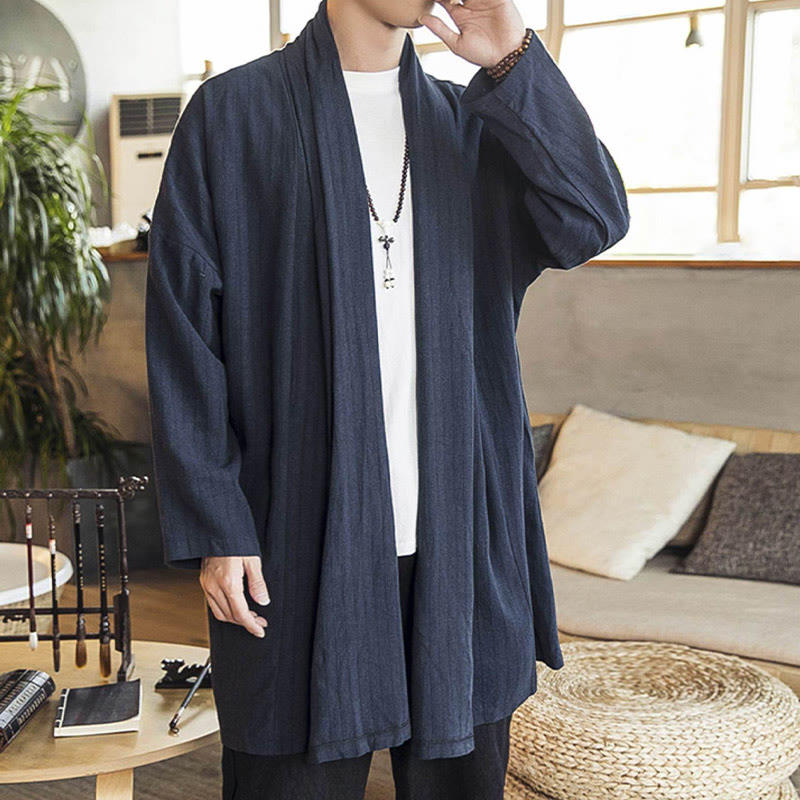 Buddha Stones Herfst: eenvoudige, casual, losse, effen herenjas van linnenmix, middellang model. - image 20