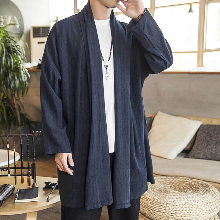 Buddha Stones Herfst: eenvoudige, casual, losse, effen herenjas van linnenmix, middellang model. - image 20