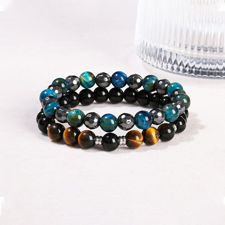 Buddha Stones Set van 2 krachtige Armband van hematiet en blauwe tijgeroog. - image 2