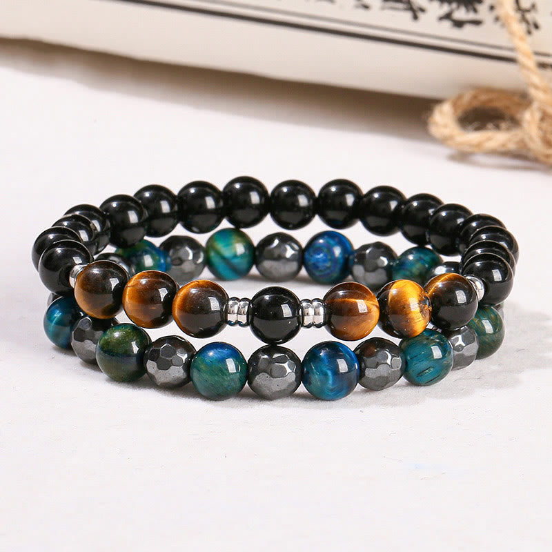 Buddha Stones Set van 2 krachtige Armband van hematiet en blauwe tijgeroog. - image 1