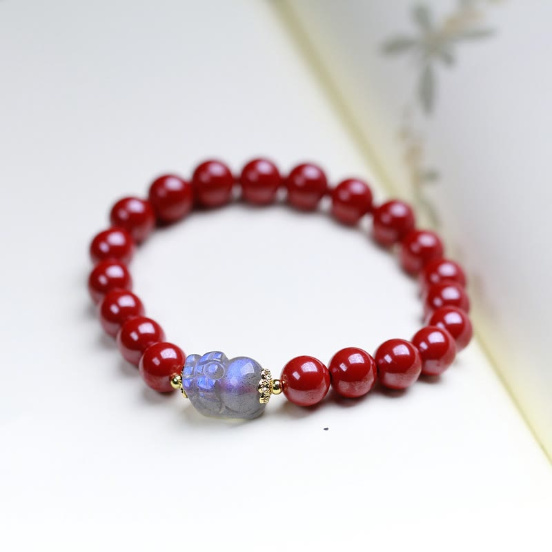 Buddha Stones Cinnaber Maansteen PiXiu Armband - 8mm cinnaber (Polsomtrek 14-16 cm) - image 0