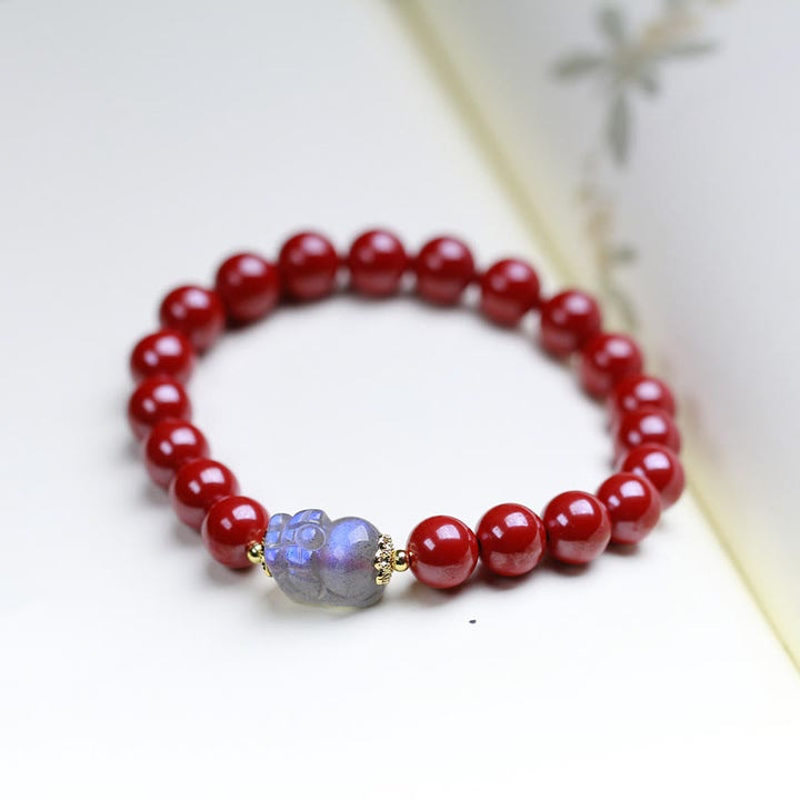 Buddha Stones Cinnaber Maansteen PiXiu Armband - 8mm cinnaber (Polsomtrek 14-16 cm) - image 0