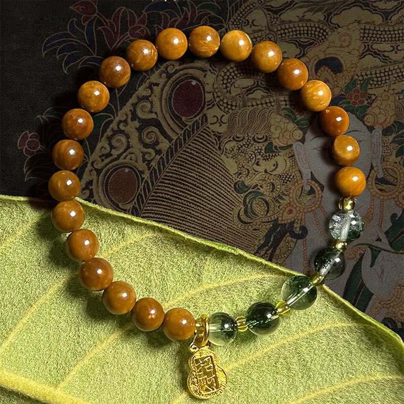 Buddha Stones Groene Phantom Citrien Rutielkwarts Super Seven Kristallen Zelfvertrouwen Armband - Groene Phantom Kuka-zaadjes (Polsomtrek: 14-16 cm) - image 0