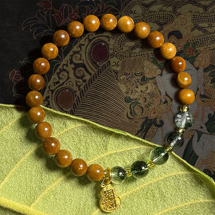Buddha Stones Groene Phantom Citrien Rutielkwarts Super Seven Kristallen Zelfvertrouwen Armband - Groene Phantom Kuka-zaadjes (Polsomtrek: 14-16 cm) - image 0