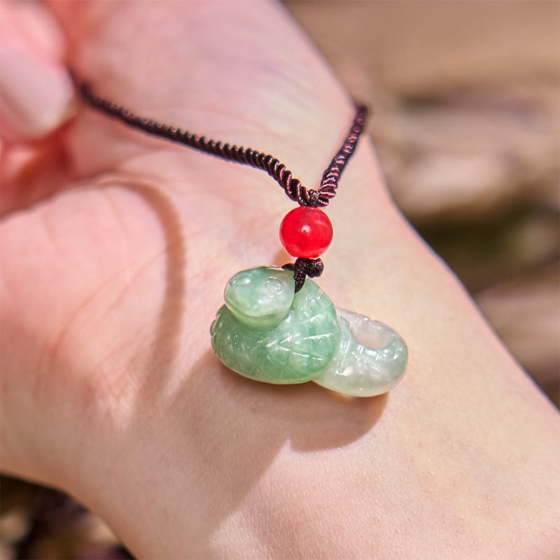 Buddha Stones Ketting van natuurlijke jade met symbool voor het Chinese sterrenbeeld, het jaar van de slang. - image 5
