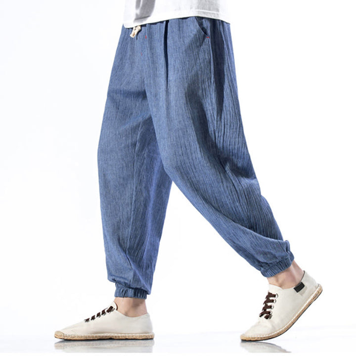 Buddha Stones Casual effen linnen herenbroek met Zakken - Koningsblauw - US/UK/AU46, EU56 (5XL) - image 15