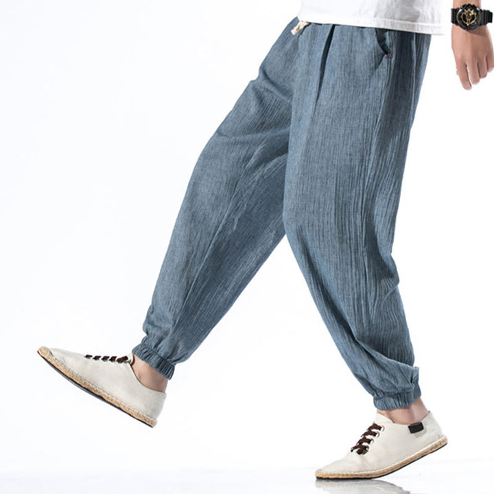 Buddha Stones Casual effen linnen herenbroek met Zakken - image 8