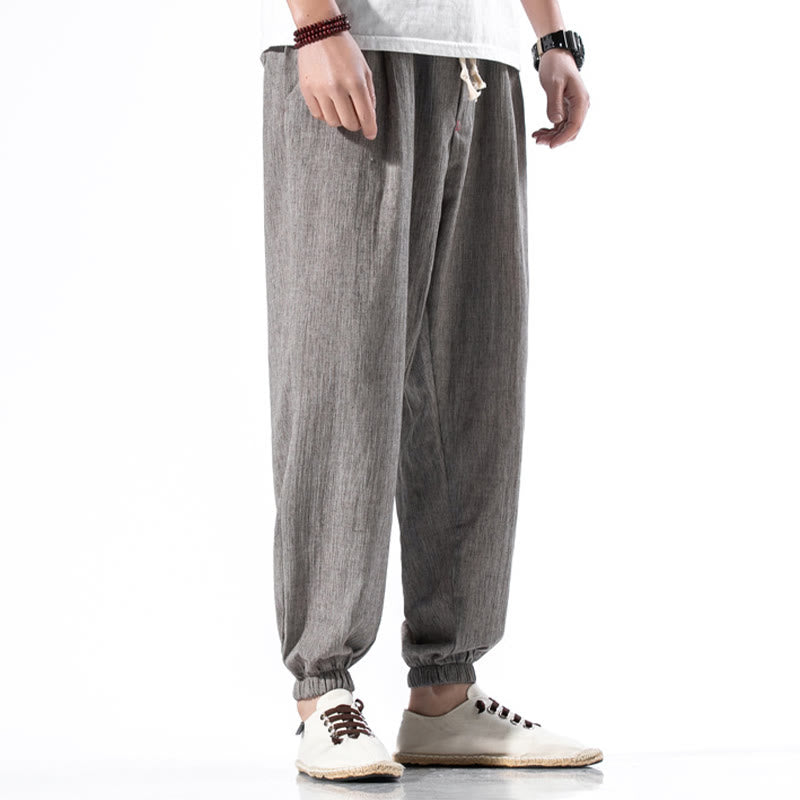 Buddha Stones Casual effen linnen herenbroek met Zakken - image 32