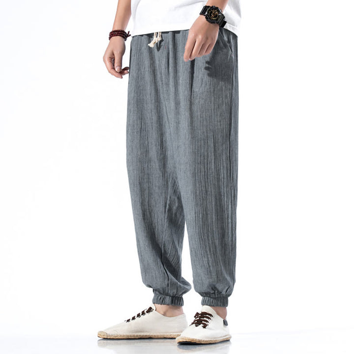 Buddha Stones Casual effen linnen herenbroek met Zakken - Licht leigrijs - US/UK/AU46, EU56 (5XL) - image 22