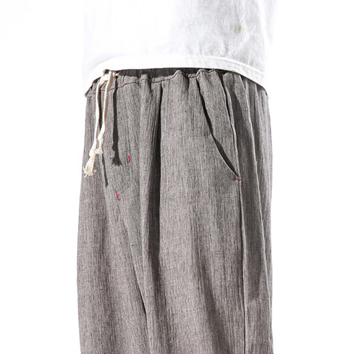 Buddha Stones Casual effen linnen herenbroek met Zakken - image 35