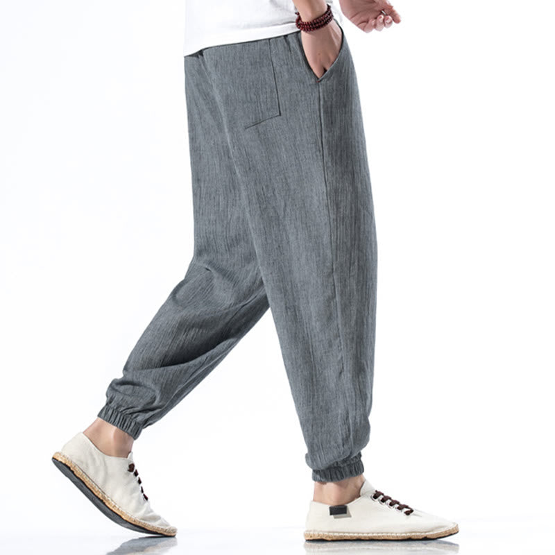 Buddha Stones Casual effen linnen herenbroek met Zakken - image 26