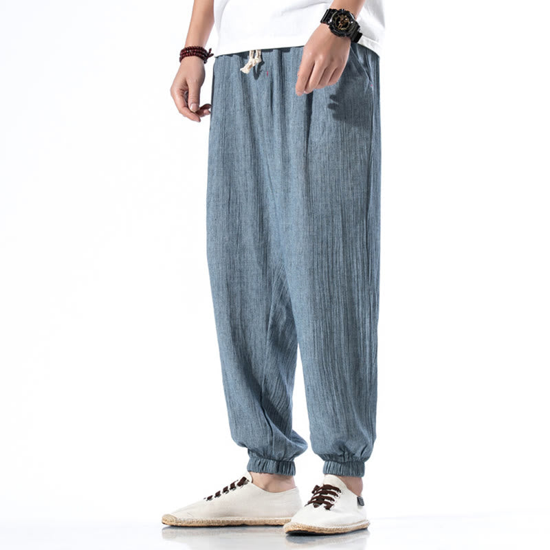 Buddha Stones Casual effen linnen herenbroek met Zakken - image 2