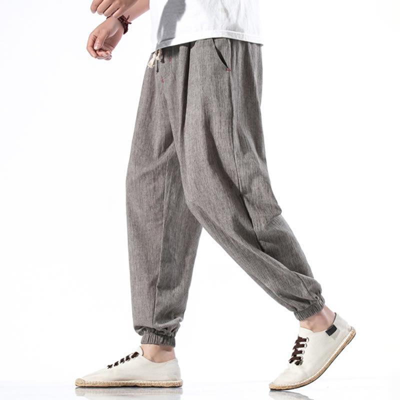 Buddha Stones Casual effen linnen herenbroek met Zakken - image 31