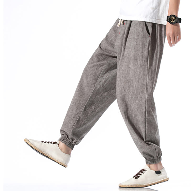Buddha Stones Casual effen linnen herenbroek met Zakken - image 30