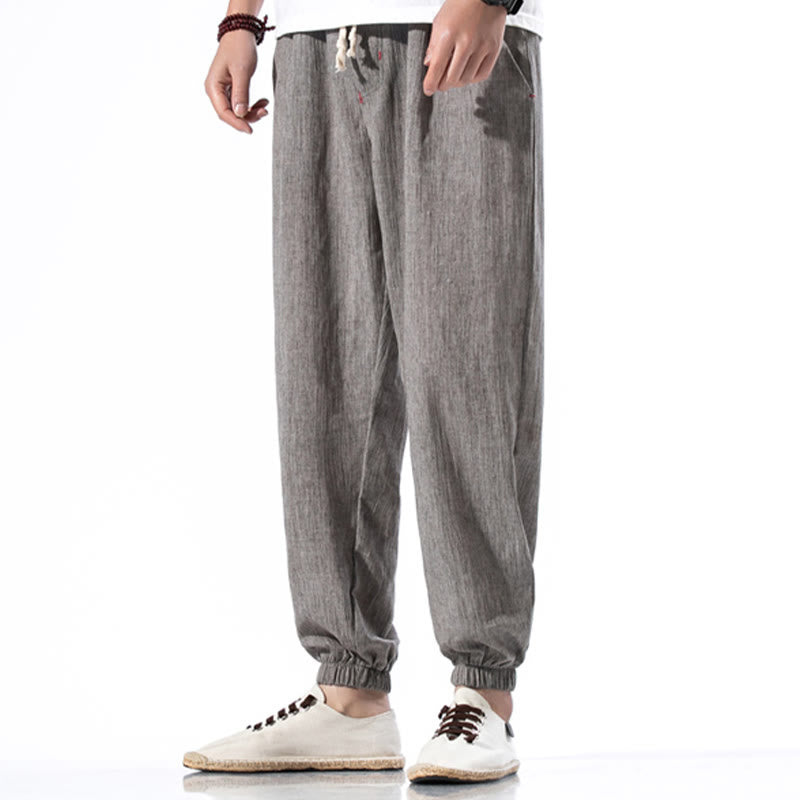 Buddha Stones Casual effen linnen herenbroek met Zakken - Grijs - US/UK/AU46, EU56 (5XL) - image 28