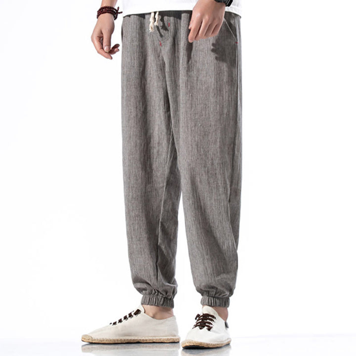Buddha Stones Casual effen linnen herenbroek met Zakken - Grijs - US/UK/AU46, EU56 (5XL) - image 28