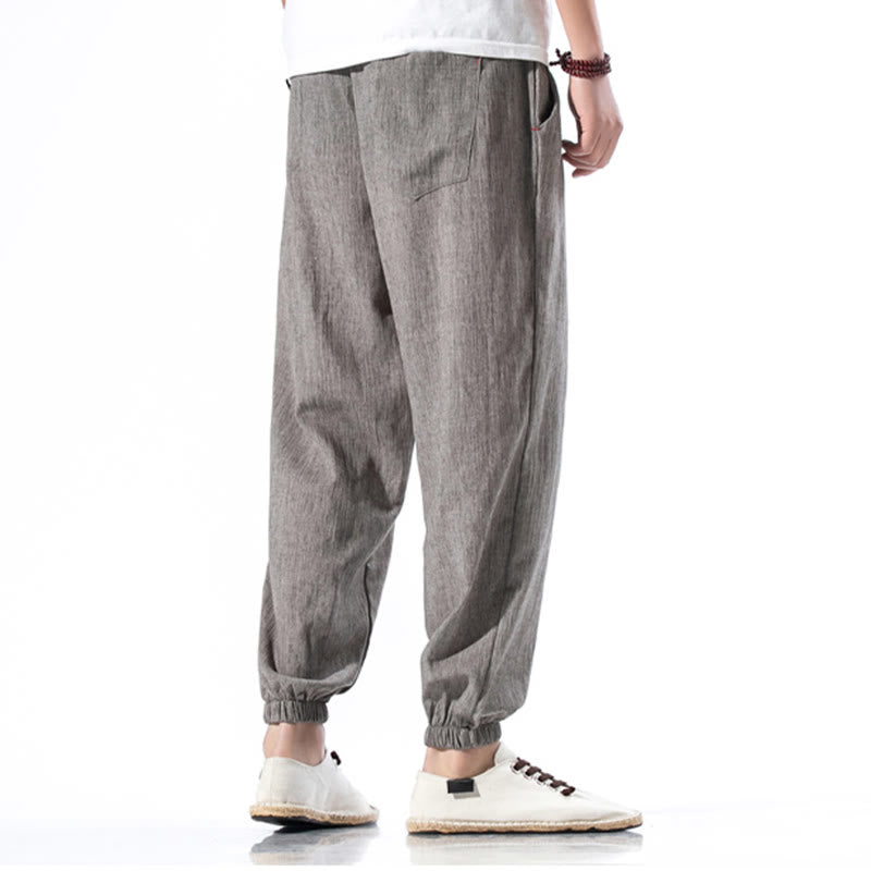 Buddha Stones Casual effen linnen herenbroek met Zakken - image 33