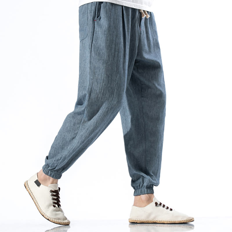 Buddha Stones Casual effen linnen herenbroek met Zakken - image 3