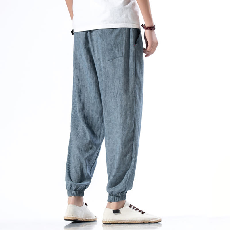 Buddha Stones Casual effen linnen herenbroek met Zakken - image 4