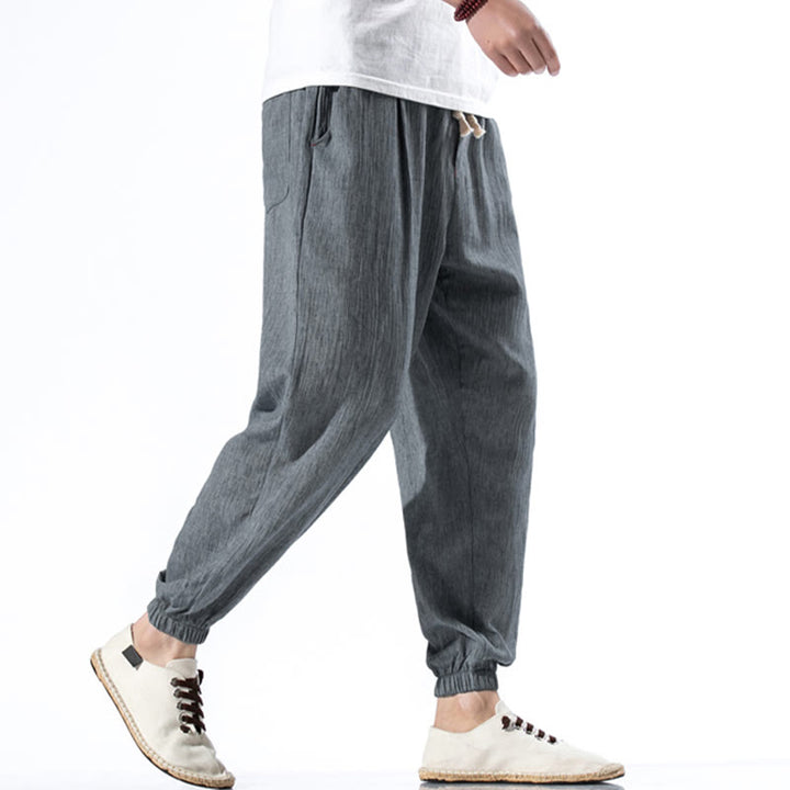 Buddha Stones Casual effen linnen herenbroek met Zakken - image 25