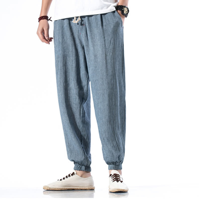 Buddha Stones Casual effen linnen herenbroek met Zakken - image 7