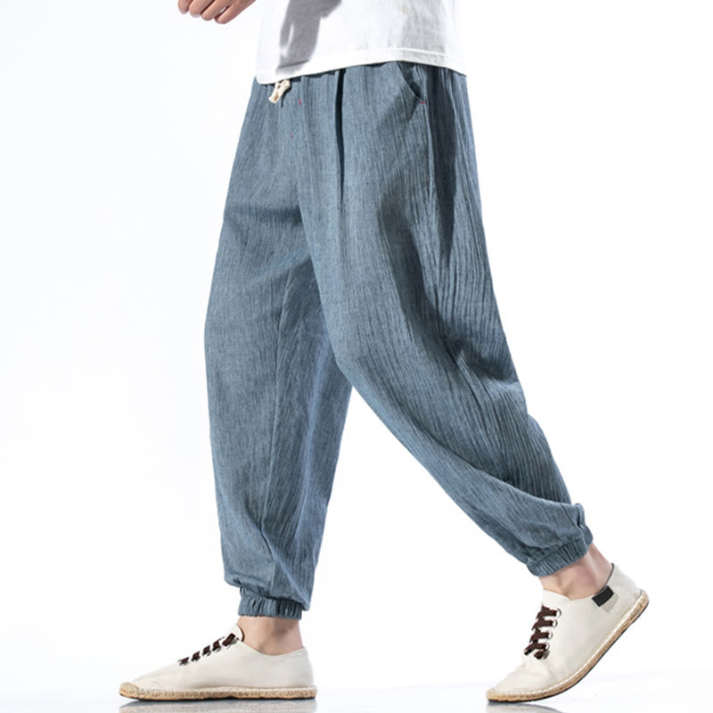 Buddha Stones Casual effen linnen herenbroek met Zakken - image 1