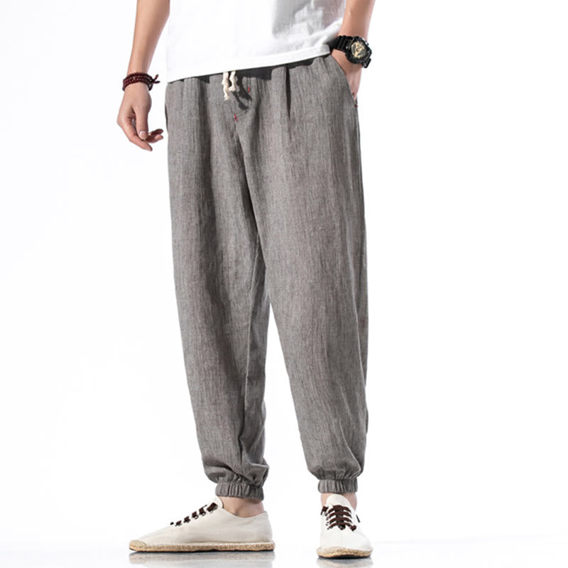 Buddha Stones Casual effen linnen herenbroek met Zakken - image 29
