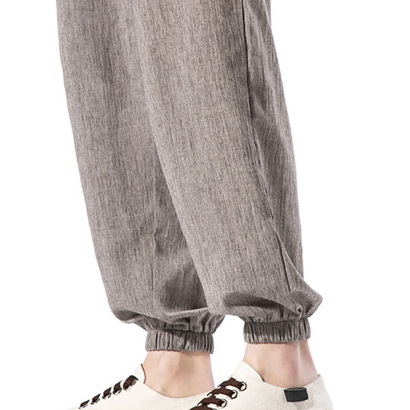 Buddha Stones Casual effen linnen herenbroek met Zakken - image 37