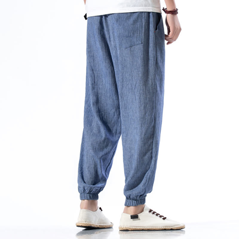 Buddha Stones Casual effen linnen herenbroek met Zakken - image 21