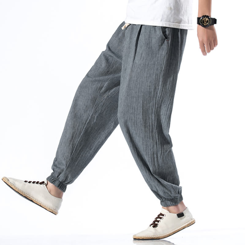 Buddha Stones Casual effen linnen herenbroek met Zakken - image 23