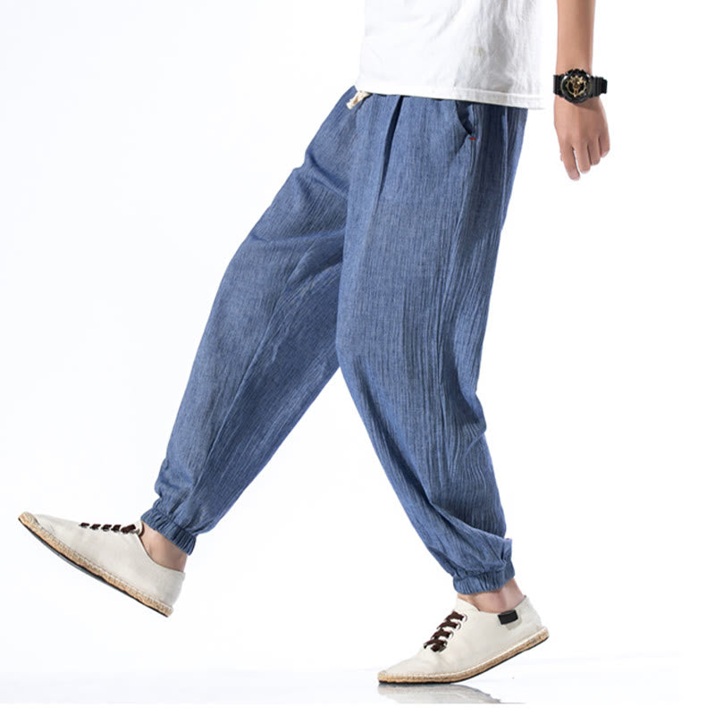 Buddha Stones Casual effen linnen herenbroek met Zakken - image 18