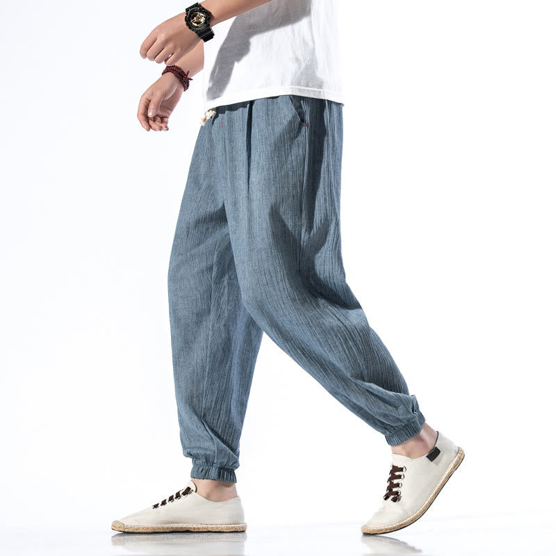 Buddha Stones Casual effen linnen herenbroek met Zakken - Staalblauw - US/UK/AU46, EU56 (5XL) - image 0