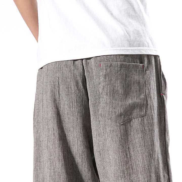 Buddha Stones Casual effen linnen herenbroek met Zakken - image 36